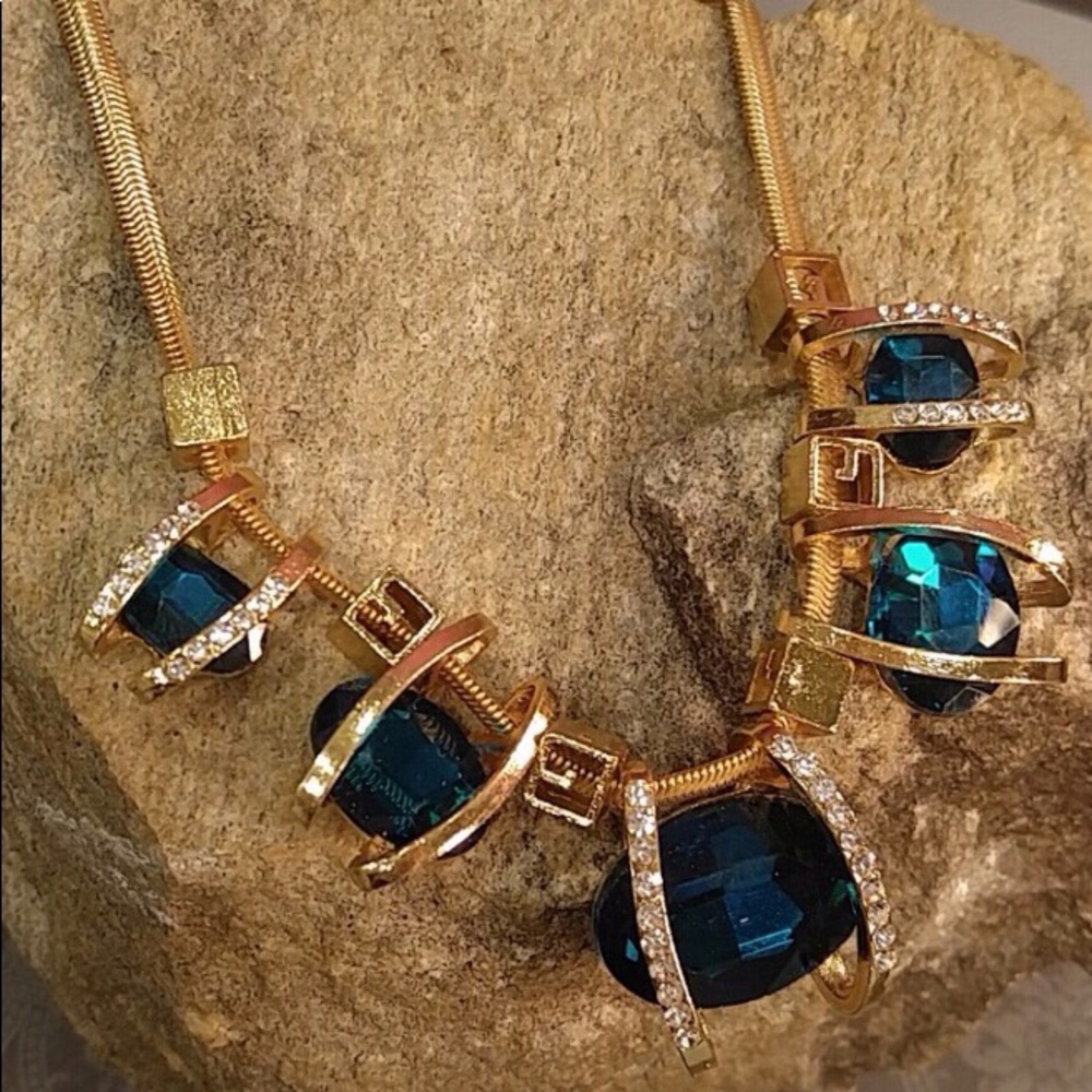 Teal Blue Necklace GoldTone